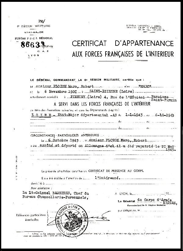 Certificat d'appartenance aux FFI